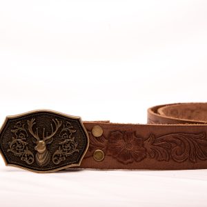 Alternative view of TROT Highland Stag – Embossed Buffalo Leather Belt