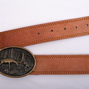 Alternative view of TROT Forest Clash – Goat Leather Belt with Embossed Oval Buckle