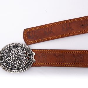 Alternative view of TROT Desert Bloom – Camel Embossed Leather Belt with Antique Floral Buckle