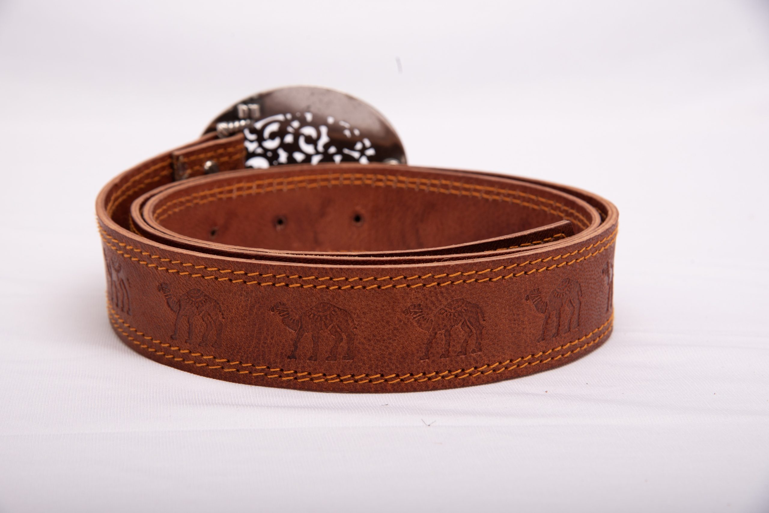 TROT Desert Bloom – Camel Embossed Leather Belt with Antique Floral Buckle - Image 4